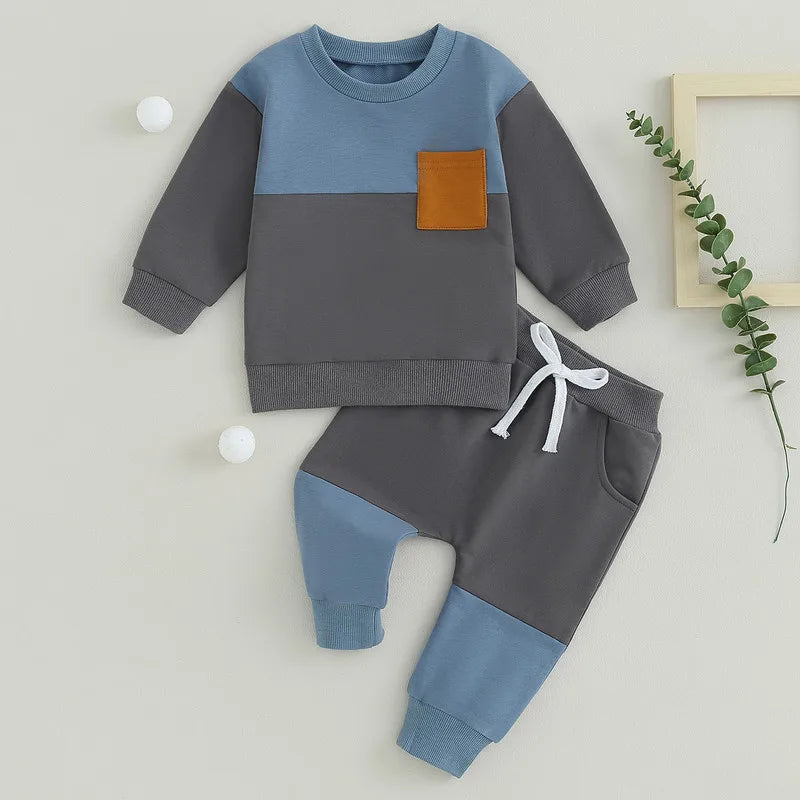 RUEWEY Baby Boy Contrast Color Pant Sets Spring Autumn Clothes Long Sleeve Sweatshirt Tops and Bottom Sets Baby Items Clothing - Shopfly.co.uk