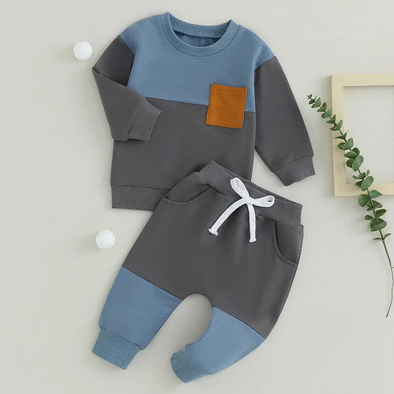 RUEWEY Baby Boy Contrast Color Pant Sets Spring Autumn Clothes Long Sleeve Sweatshirt Tops and Bottom Sets Baby Items Clothing - Shopfly.co.uk