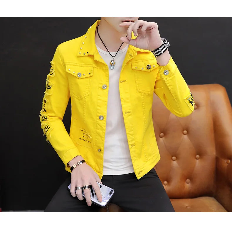 Fashion Men denim jacket Spring And Autumn Personalized design jean coats Male slim Fit Solid color Handsome Versatile