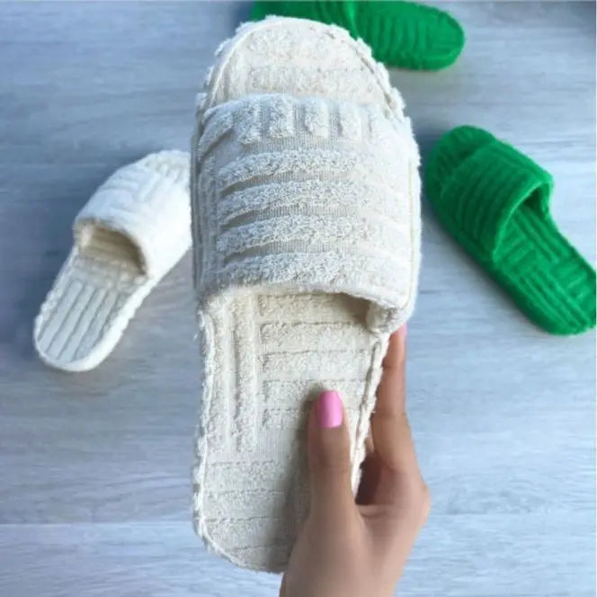 women Luxury brands slippers one-word thick-soled warm furry women shoes embossed cotton drag outdoor all-match casual slippers - Shopfly.co.uk