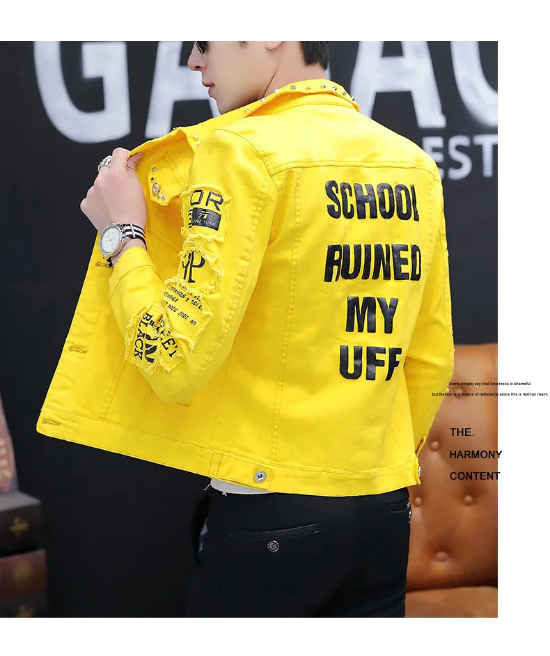 Fashion Men denim jacket Spring And Autumn Personalized design jean coats Male slim Fit Solid color Handsome Versatile