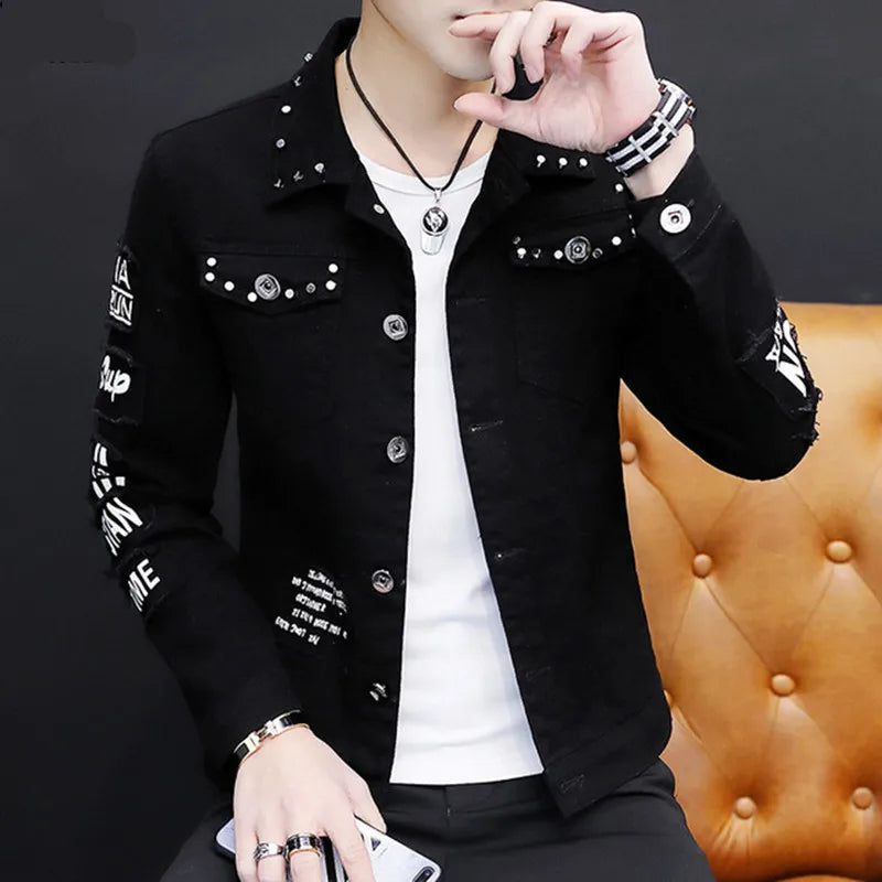 Fashion Men denim jacket Spring And Autumn Personalized design jean coats Male slim Fit Solid color Handsome Versatile