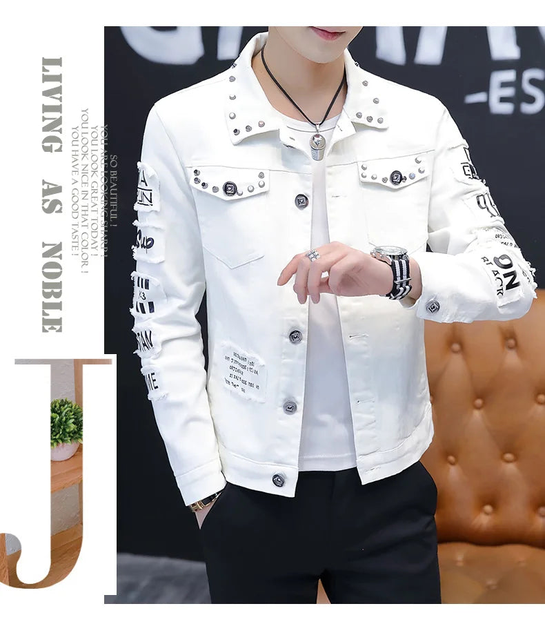 Fashion Men denim jacket Spring And Autumn Personalized design jean coats Male slim Fit Solid color Handsome Versatile