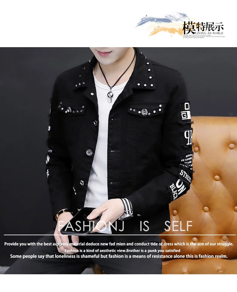 Fashion Men denim jacket Spring And Autumn Personalized design jean coats Male slim Fit Solid color Handsome Versatile