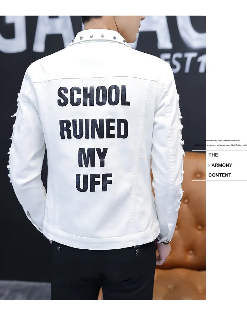Fashion Men denim jacket Spring And Autumn Personalized design jean coats Male slim Fit Solid color Handsome Versatile