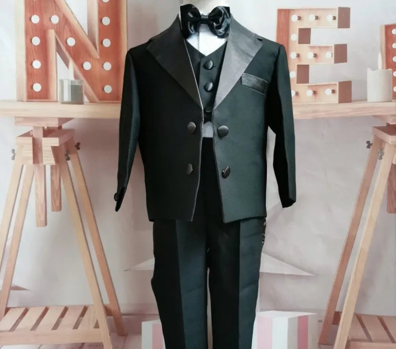 Classic Double Breasted Little Boy Formal Suit/Baby Boy Clothes/Gentleman Bowtie Baby Boys 5-piece Suit Set 3318 - Shopfly.co.uk