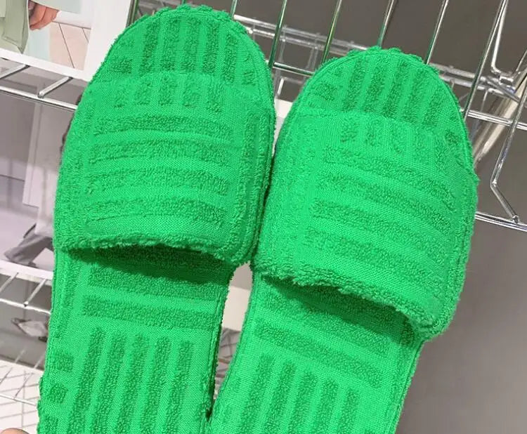 women Luxury brands slippers one-word thick-soled warm furry women shoes embossed cotton drag outdoor all-match casual slippers - Shopfly.co.uk