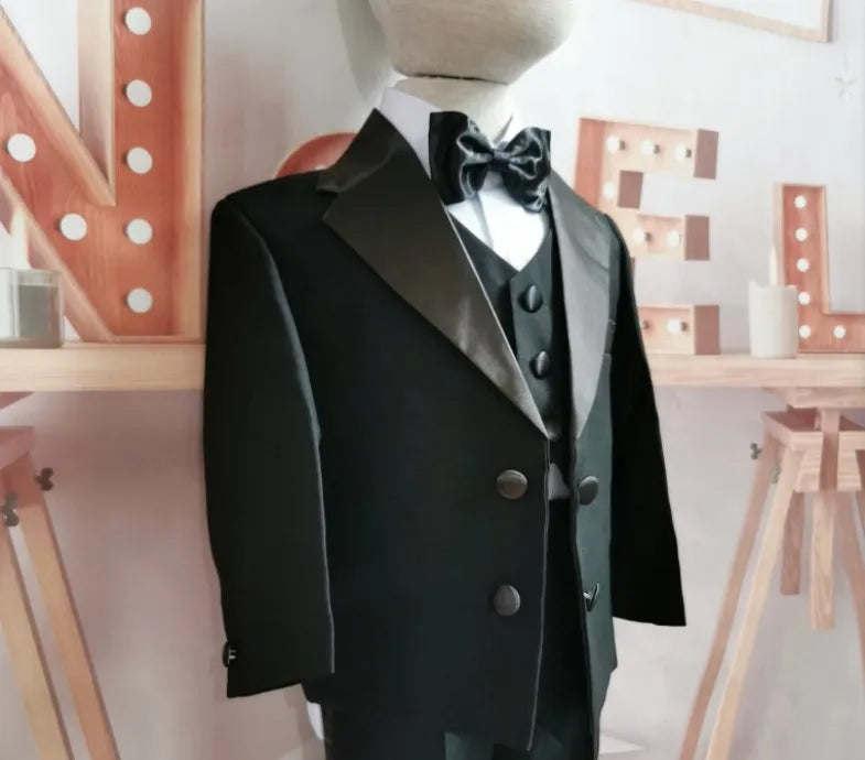 Classic Double Breasted Little Boy Formal Suit/Baby Boy Clothes/Gentleman Bowtie Baby Boys 5-piece Suit Set 3318 - Shopfly.co.uk