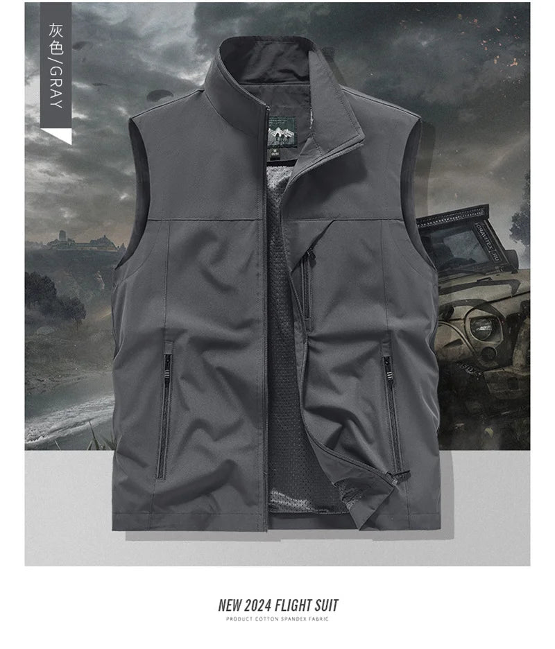 2024 New Fashion Men's Vest Windproof Solid Sleeveless Jacket Motorcycle Ourdoor Waterproof Biker Vest for Men Clothing - Shopfly.co.uk