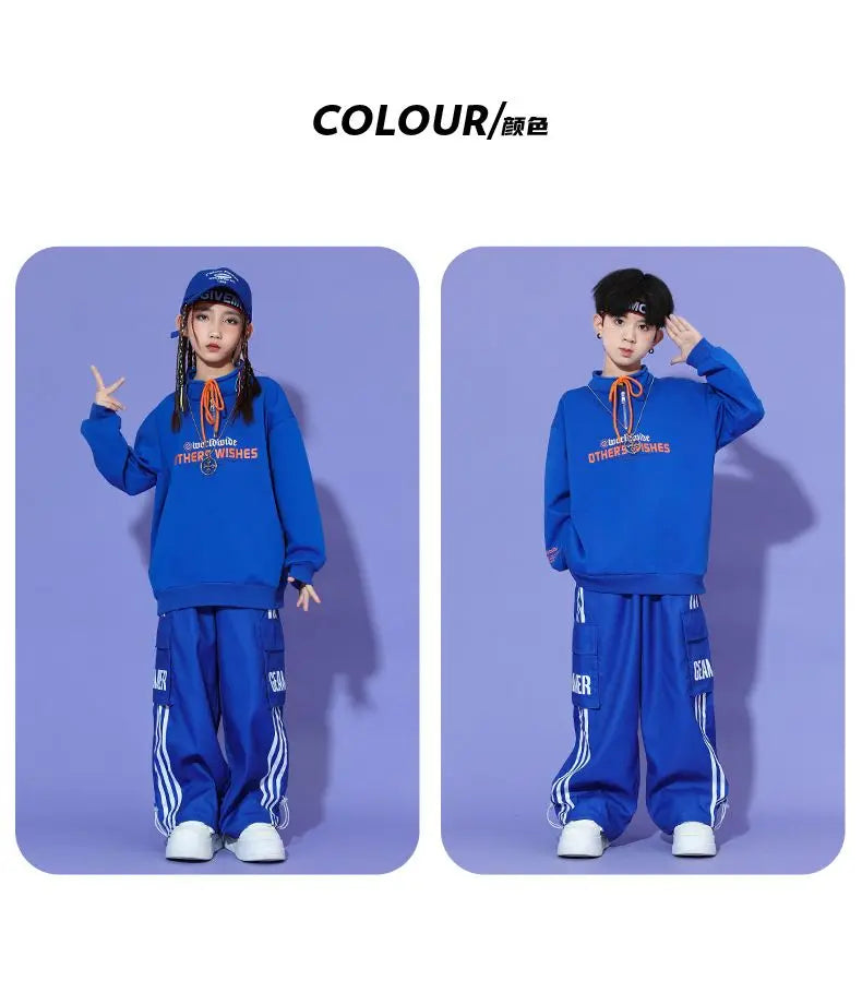 Boys Hip Hop Pullover Street Dance Cargo Pants Girls High Collar Sweatshirt Outfits Kids Jazz Sport Clothes Set Child Streetwear - Shopfly.co.uk