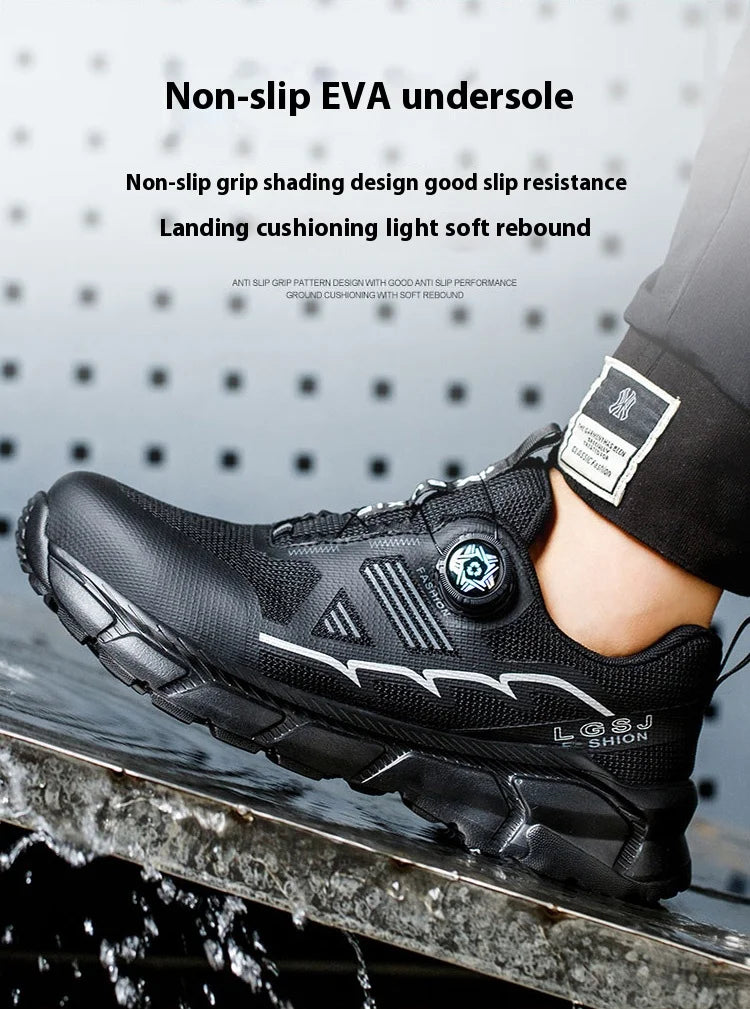 Lightweight Breathable Rotary Buckle Work Sneakers Protective Shoes Safety Industrial Puncture-Proof Anti-smash Steel Toe Shoes - Shopfly.co.uk