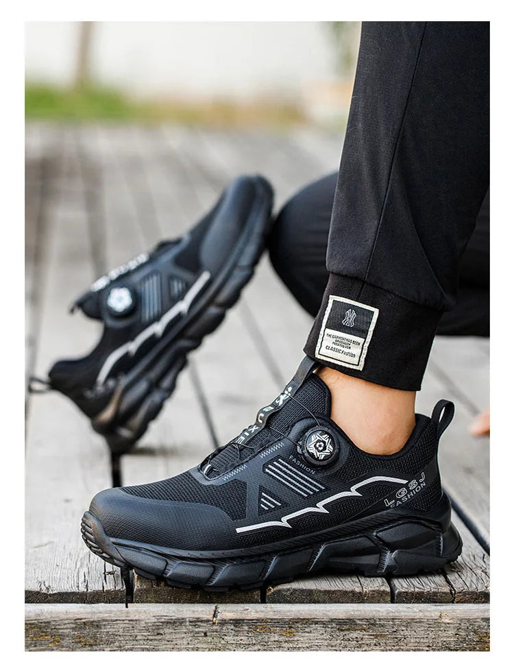 Lightweight Breathable Rotary Buckle Work Sneakers Protective Shoes Safety Industrial Puncture-Proof Anti-smash Steel Toe Shoes - Shopfly.co.uk