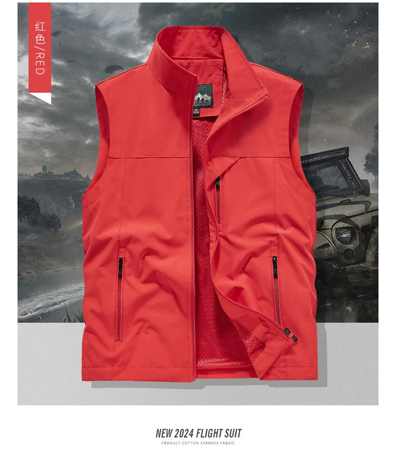 2024 New Fashion Men's Vest Windproof Solid Sleeveless Jacket Motorcycle Ourdoor Waterproof Biker Vest for Men Clothing - Shopfly.co.uk