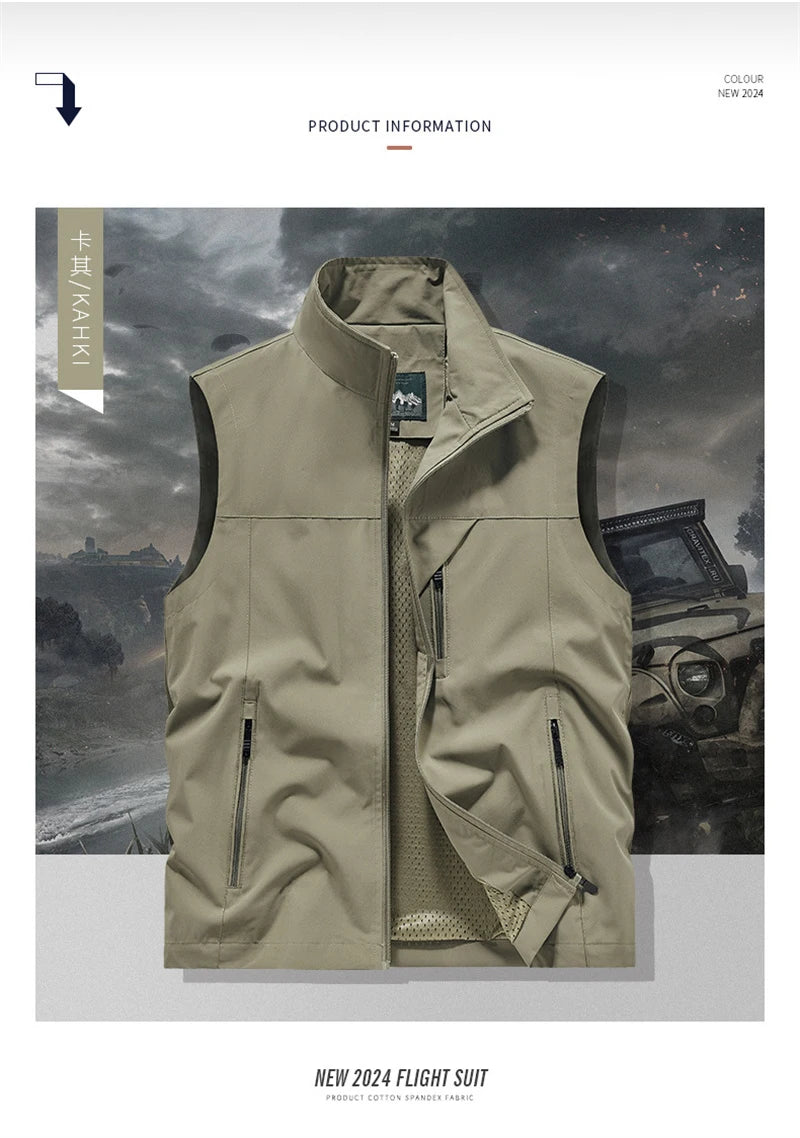 2024 New Fashion Men's Vest Windproof Solid Sleeveless Jacket Motorcycle Ourdoor Waterproof Biker Vest for Men Clothing - Shopfly.co.uk