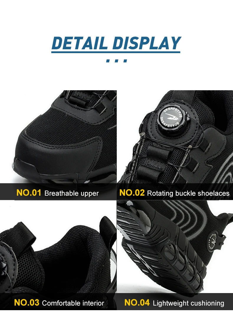 Rotating Button Safety Shoes Men Work Sneakers Indestructible Shoes Puncture-Proof Protective Shoes Work Boots Steel Toe Shoes - Shopfly.co.uk