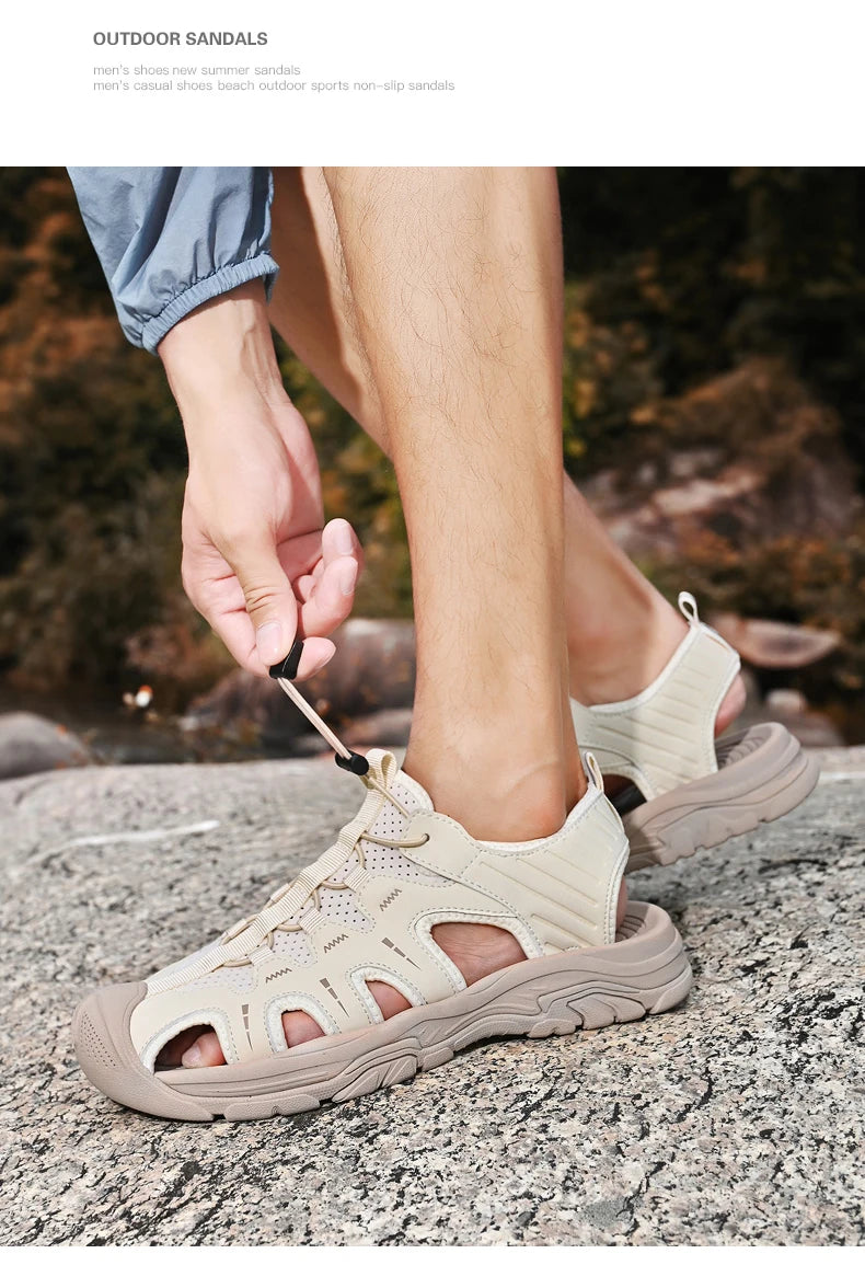 Jumpmore Fashion Men's Leather Sandals Summer Outdoor Hiking Shoes Size 38-45 - Shopfly.co.uk