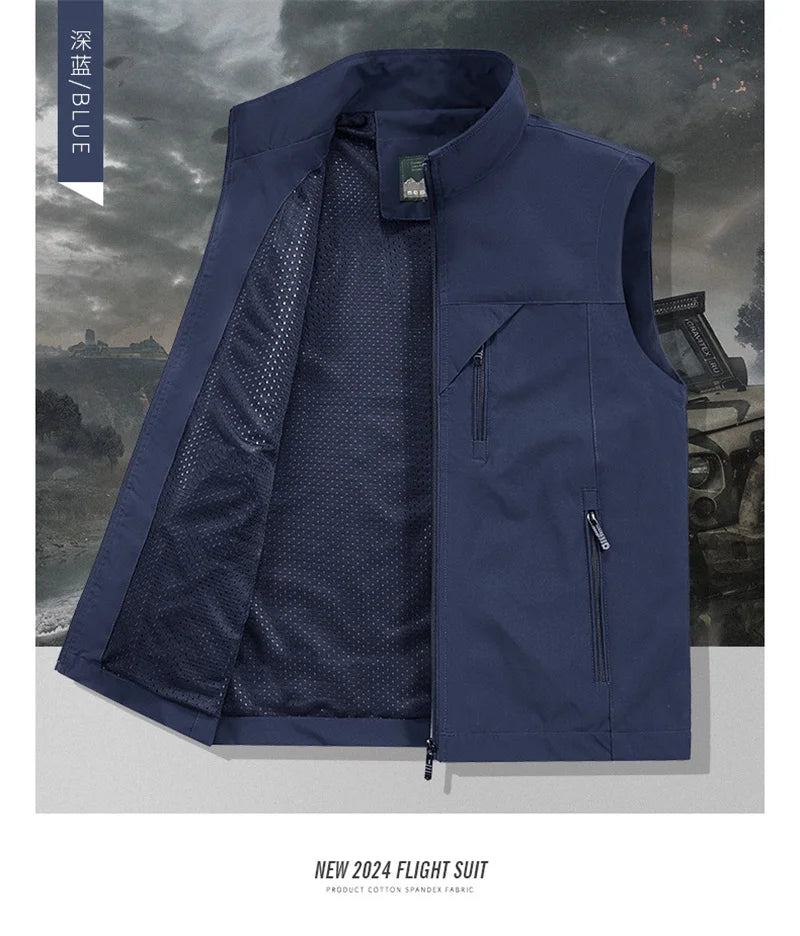 2024 New Fashion Men's Vest Windproof Solid Sleeveless Jacket Motorcycle Ourdoor Waterproof Biker Vest for Men Clothing - Shopfly.co.uk