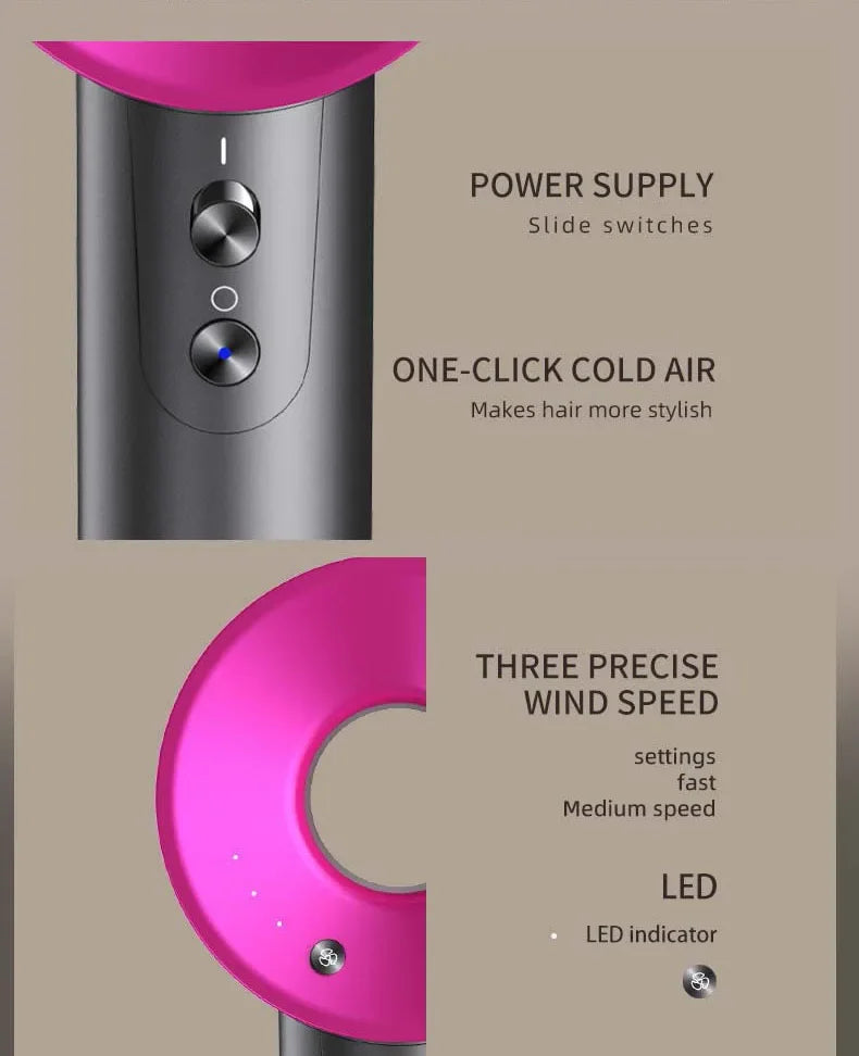 2025 New Professional Leafless Constant Temperature Negative Ion Attachment 5 Powerful Home Travel Portable Electric Hair Dryer - Shopfly.co.uk