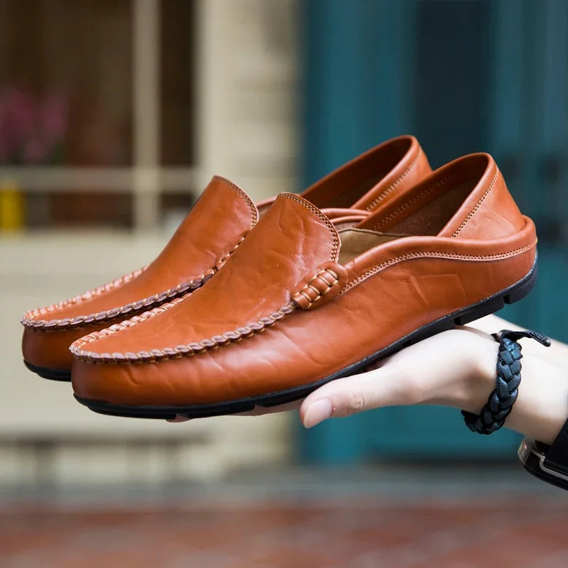Men Shoes Casual Genuine Leather Mens Loafers Moccasins Designer Slip on Boat Shoes High Quality Chaussure Homme Plus Size 37-47 - Shopfly.co.uk