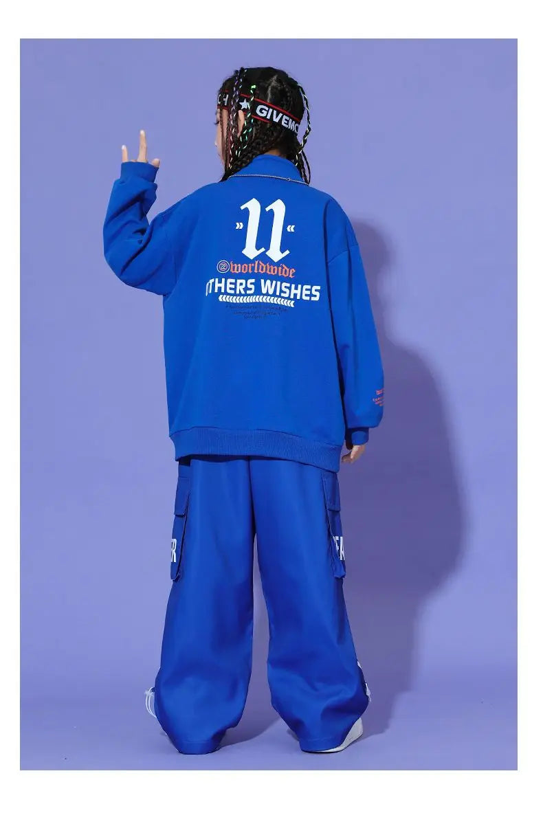 Boys Hip Hop Pullover Street Dance Cargo Pants Girls High Collar Sweatshirt Outfits Kids Jazz Sport Clothes Set Child Streetwear - Shopfly.co.uk