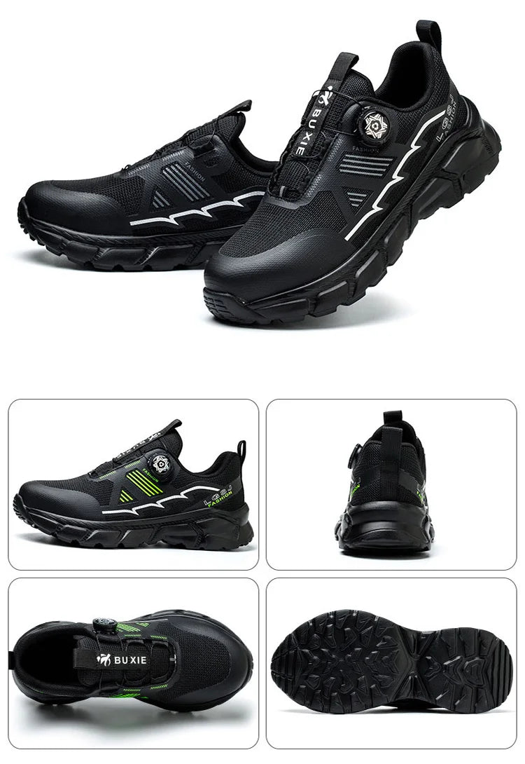Lightweight Breathable Rotary Buckle Work Sneakers Protective Shoes Safety Industrial Puncture-Proof Anti-smash Steel Toe Shoes - Shopfly.co.uk