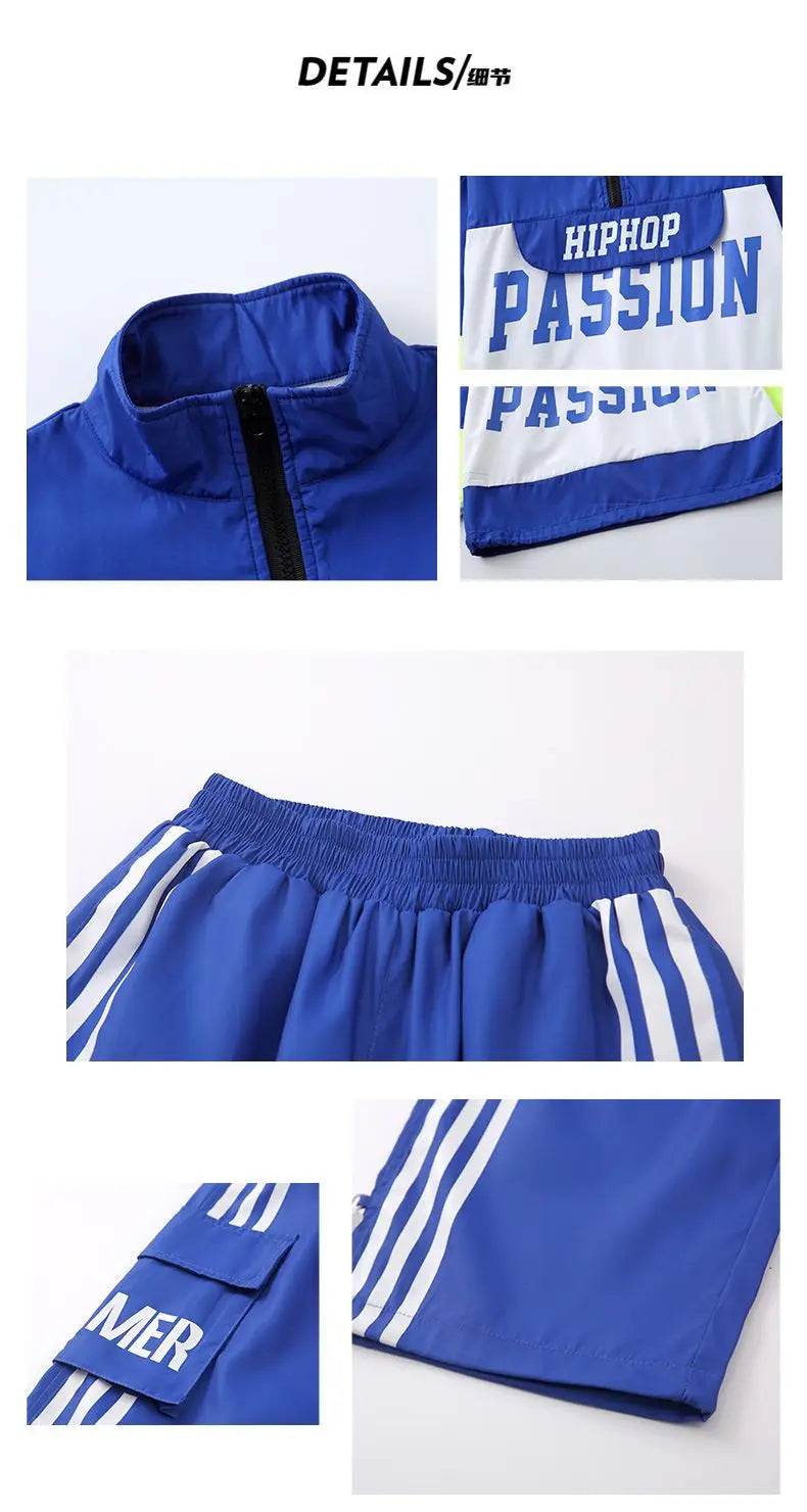 Boys Hip Hop Pullover Street Dance Cargo Pants Girls High Collar Sweatshirt Outfits Kids Jazz Sport Clothes Set Child Streetwear - Shopfly.co.uk