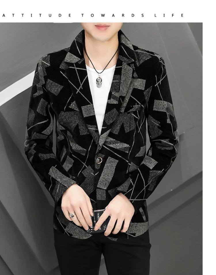 2022 Autumn Men Blazers Luxury Corduroy Casual Slim Suit Jacket Business Social Office Dress Coat Streetwear Jacket Men Clothing - Shopfly.co.uk