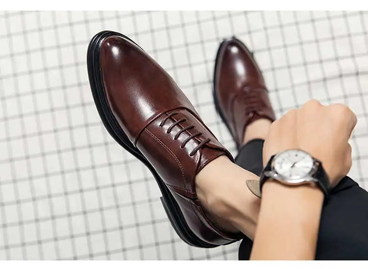 Business Formal Leather Shoes Men's Casual with Suit Low Top Solid Wedding Shoes Color Fashion Oxford Shoes Pointed Office Shoes - Shopfly.co.uk