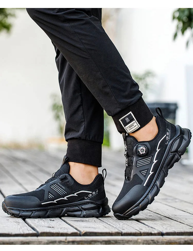 Lightweight Breathable Rotary Buckle Work Sneakers Protective Shoes Safety Industrial Puncture-Proof Anti-smash Steel Toe Shoes - Shopfly.co.uk