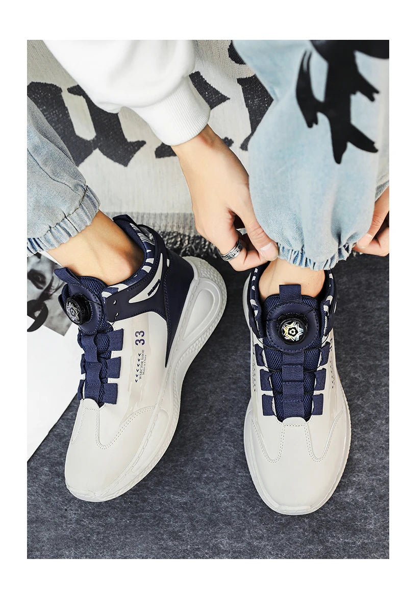 Mens Sneakers with Rotating Buckle Comfy Non Slip Lace up Durable Shoes for Mens Outdoor Activities - Shopfly.co.uk
