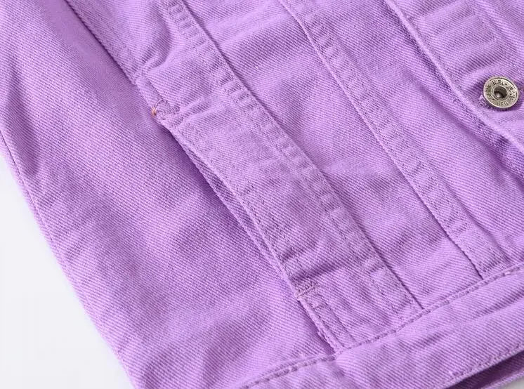 Top Denim Jacket Men Women Clothes 2023 Autumn Fashion Cowboy Coat Spliced Purple Orange Loose Jean Jacket Men's Denim Jacket