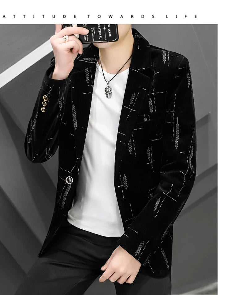 2022 Autumn Men Blazers Luxury Corduroy Casual Slim Suit Jacket Business Social Office Dress Coat Streetwear Jacket Men Clothing - Shopfly.co.uk