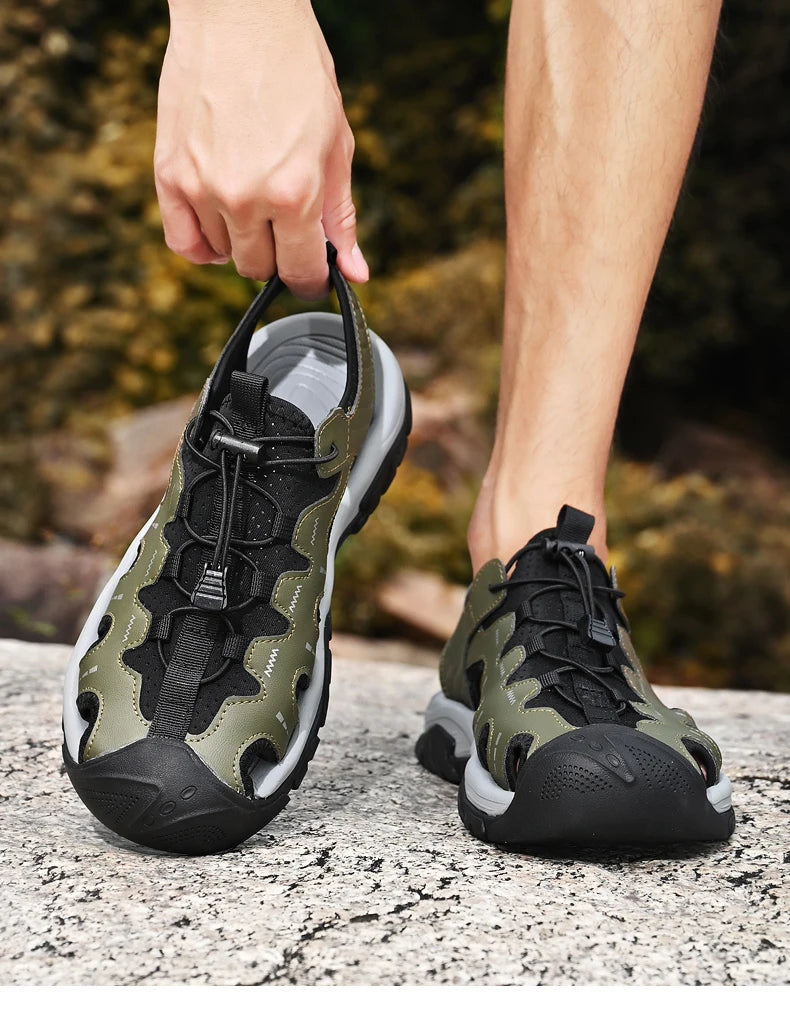 Jumpmore Fashion Men's Leather Sandals Summer Outdoor Hiking Shoes Size 38-45 - Shopfly.co.uk