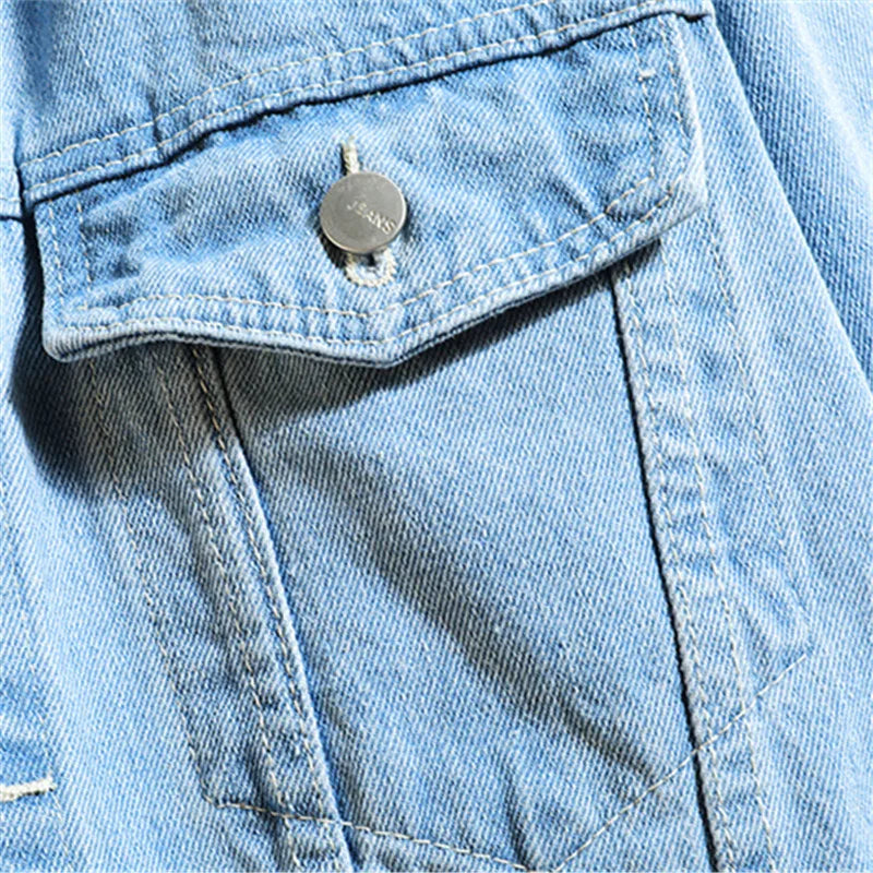 2024 New Men's Denim Jacket Cotton Loose Hooded jean Outwear Coat Solid Denim jacket Men Casual Couple Streetwear Plus Size 5XL
