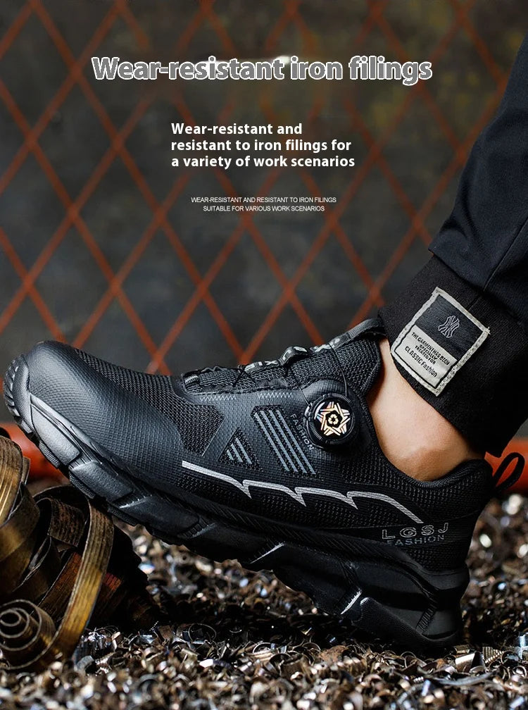 Lightweight Breathable Rotary Buckle Work Sneakers Protective Shoes Safety Industrial Puncture-Proof Anti-smash Steel Toe Shoes - Shopfly.co.uk