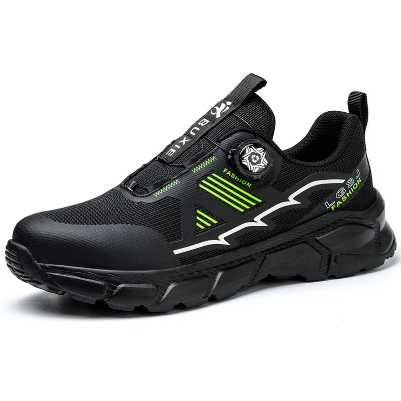 Lightweight Breathable Rotary Buckle Work Sneakers Protective Shoes Safety Industrial Puncture-Proof Anti-smash Steel Toe Shoes - Shopfly.co.uk