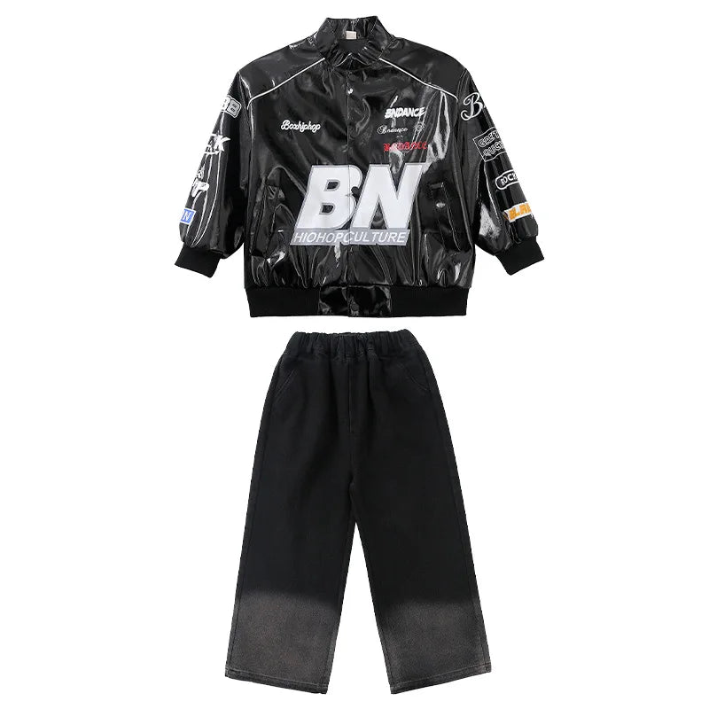 Boys Hip Hop Pullover Street Dance Cargo Pants Girls High Collar Sweatshirt Outfits Kids Jazz Sport Clothes Set Child Streetwear - Shopfly.co.uk