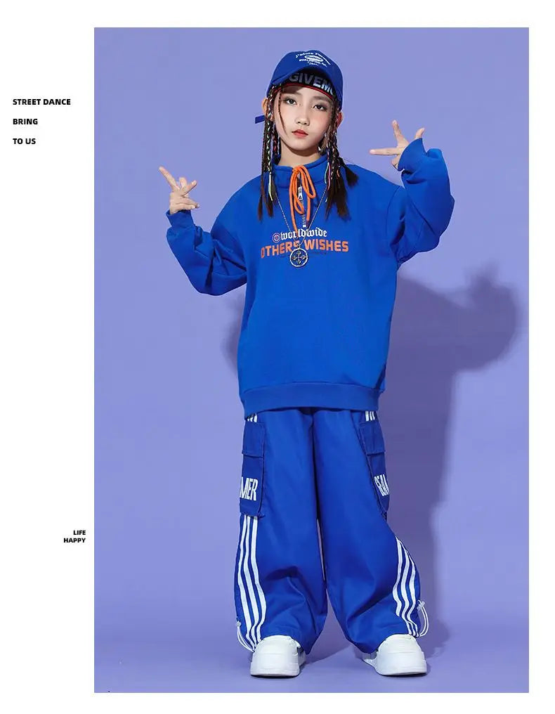 Boys Hip Hop Pullover Street Dance Cargo Pants Girls High Collar Sweatshirt Outfits Kids Jazz Sport Clothes Set Child Streetwear - Shopfly.co.uk