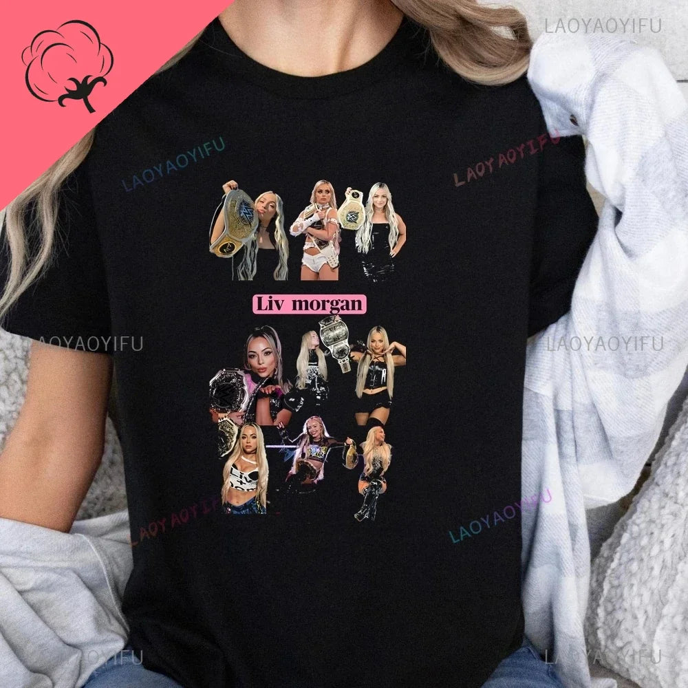 WWE Women's Wrestler Liv Morgan Printed Tshirt Top Neutral Trend Harajuku Short Sleeve Unisex Shirt Graphic Large Cotton T-shirt