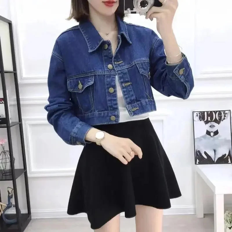 2024 New Jean Jacket Women Denim Jackets Autumn Korean Casual Long Sleeves Streetwear Denim Coats Office Lady Outwear