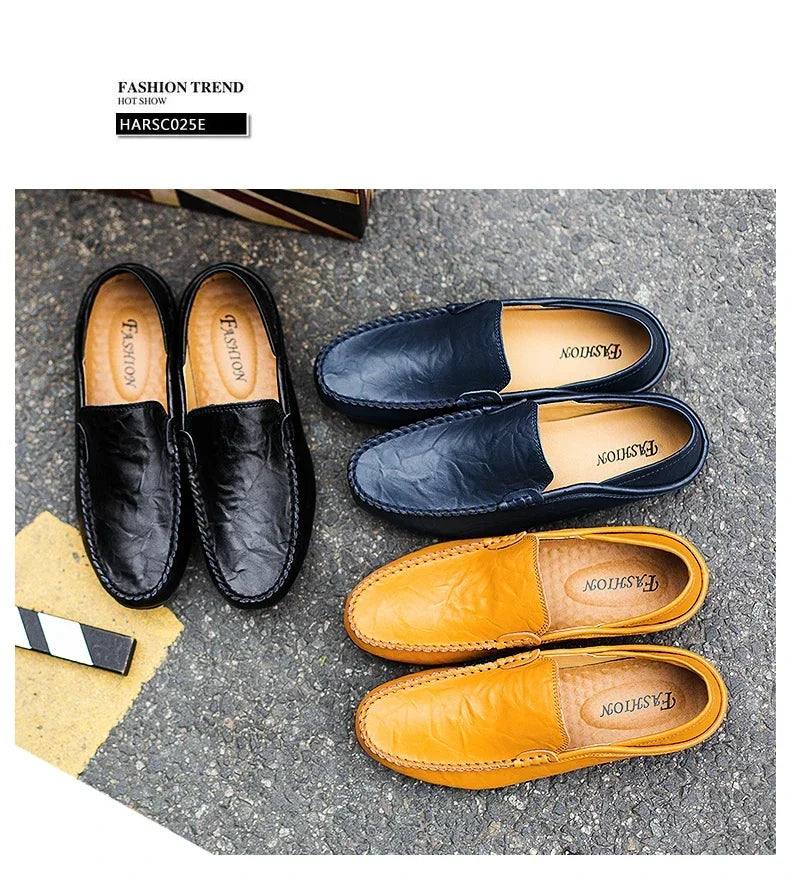 Men Shoes Casual Genuine Leather Mens Loafers Moccasins Designer Slip on Boat Shoes High Quality Chaussure Homme Plus Size 37-47 - Shopfly.co.uk