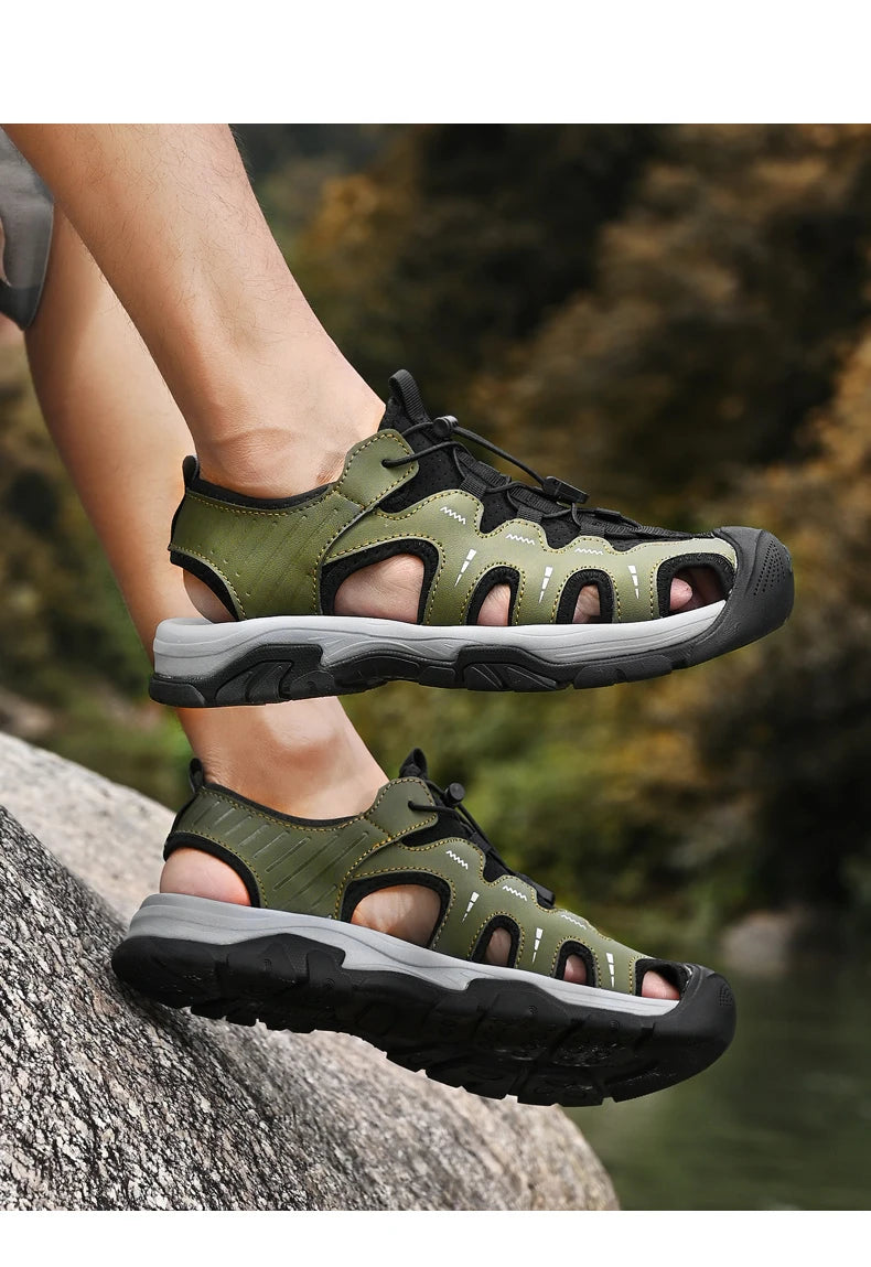 Jumpmore Fashion Men's Leather Sandals Summer Outdoor Hiking Shoes Size 38-45 - Shopfly.co.uk