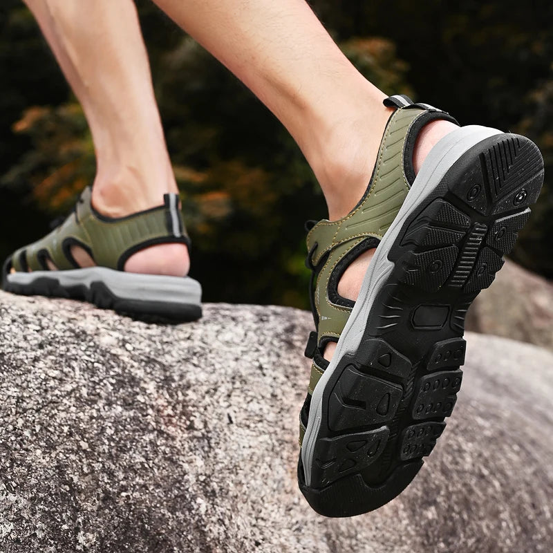 Jumpmore Fashion Men's Leather Sandals Summer Outdoor Hiking Shoes Size 38-45 - Shopfly.co.uk