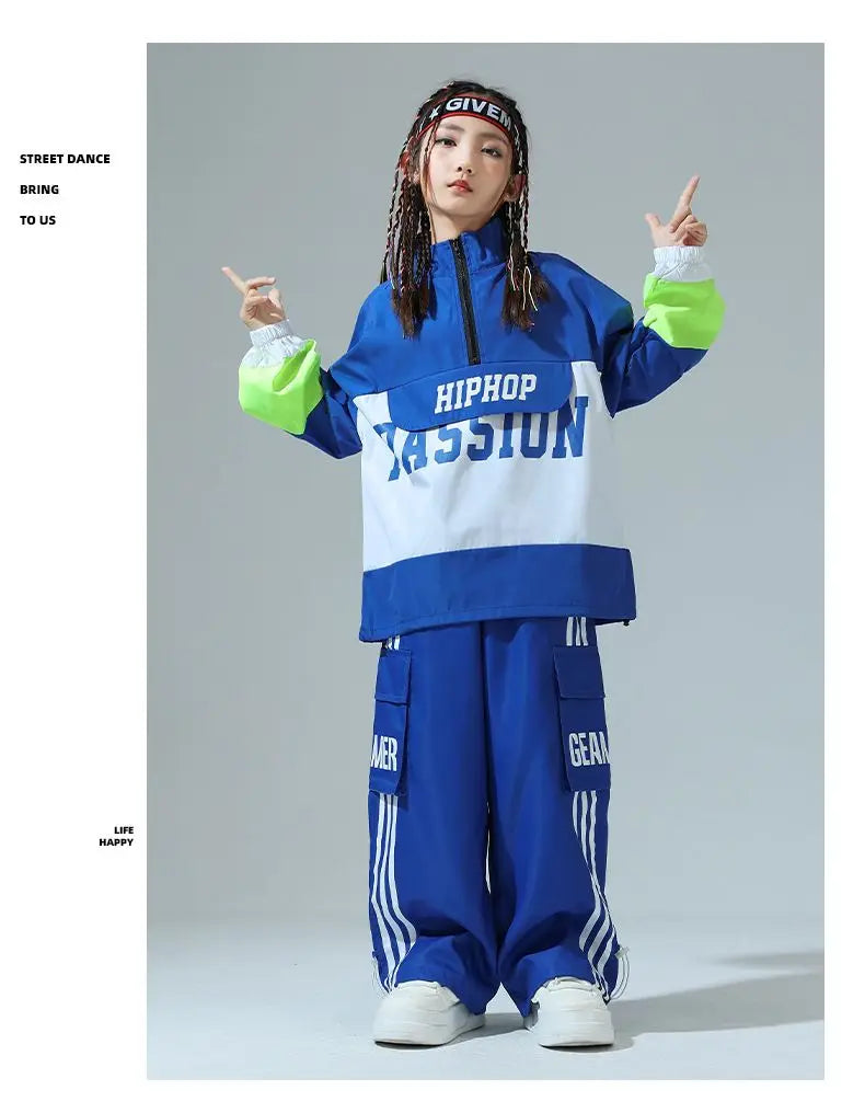 Boys Hip Hop Pullover Street Dance Cargo Pants Girls High Collar Sweatshirt Outfits Kids Jazz Sport Clothes Set Child Streetwear - Shopfly.co.uk
