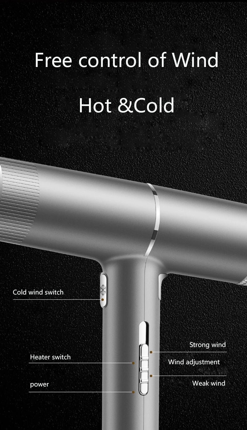 Low noise cold and hot negative ion hair dryer Intelligent temperature adjustable quick drying leafless hair dryer - Shopfly.co.uk