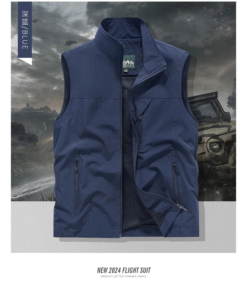 2024 New Fashion Men's Vest Windproof Solid Sleeveless Jacket Motorcycle Ourdoor Waterproof Biker Vest for Men Clothing - Shopfly.co.uk