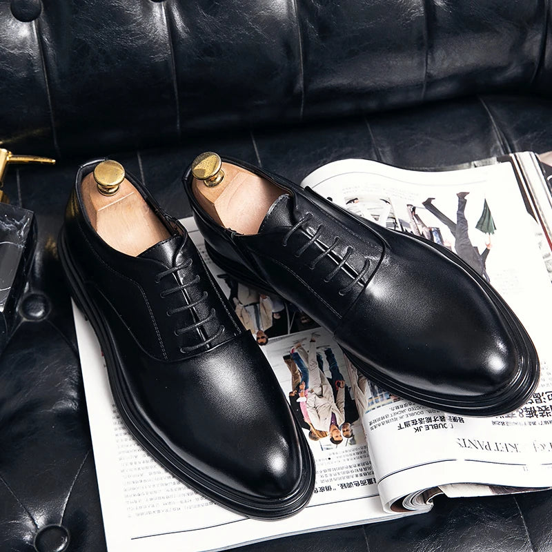 Business Formal Leather Shoes Men's Casual with Suit Low Top Solid Wedding Shoes Color Fashion Oxford Shoes Pointed Office Shoes - Shopfly.co.uk