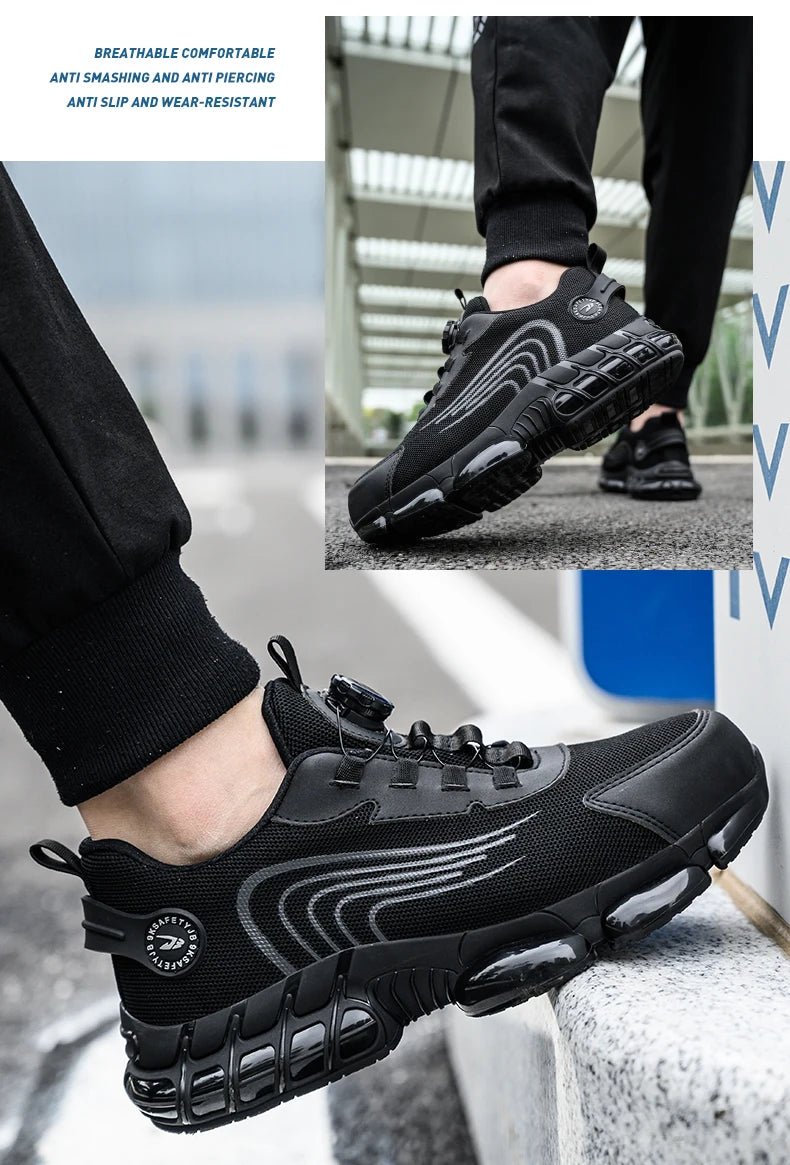 Rotating Button Safety Shoes Men Work Sneakers Indestructible Shoes Puncture-Proof Protective Shoes Work Boots Steel Toe Shoes - Shopfly.co.uk