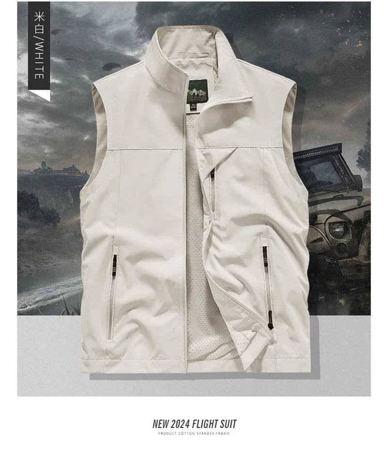 2024 New Fashion Men's Vest Windproof Solid Sleeveless Jacket Motorcycle Ourdoor Waterproof Biker Vest for Men Clothing - Shopfly.co.uk