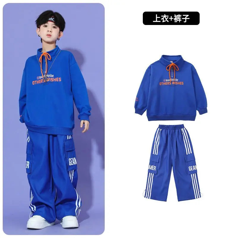 Boys Hip Hop Pullover Street Dance Cargo Pants Girls High Collar Sweatshirt Outfits Kids Jazz Sport Clothes Set Child Streetwear - Shopfly.co.uk